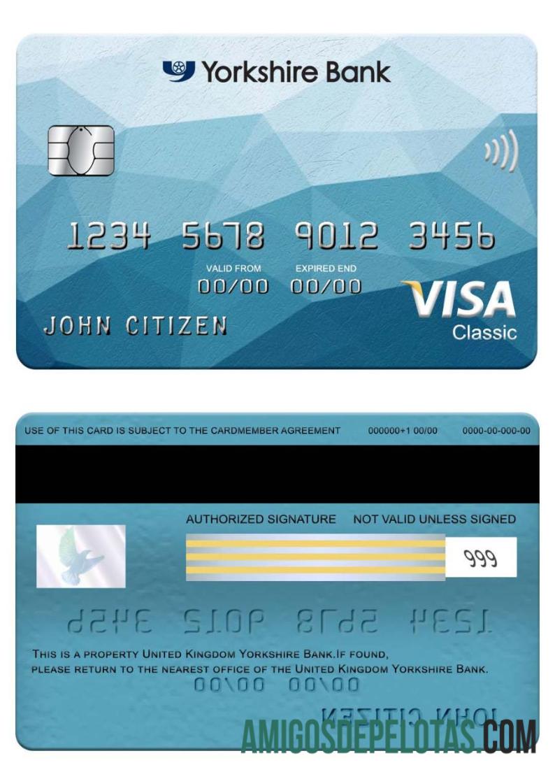 Cartão Visa Classic do Yorkshire Bank do Reino Unido baixar para verificação